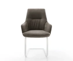 FreischwingerZelia-Flex mit Armlehnen Strukturstoff Soft Taupe Freischwinger flach Weiß Taschenfederkern Sofort versandfertig