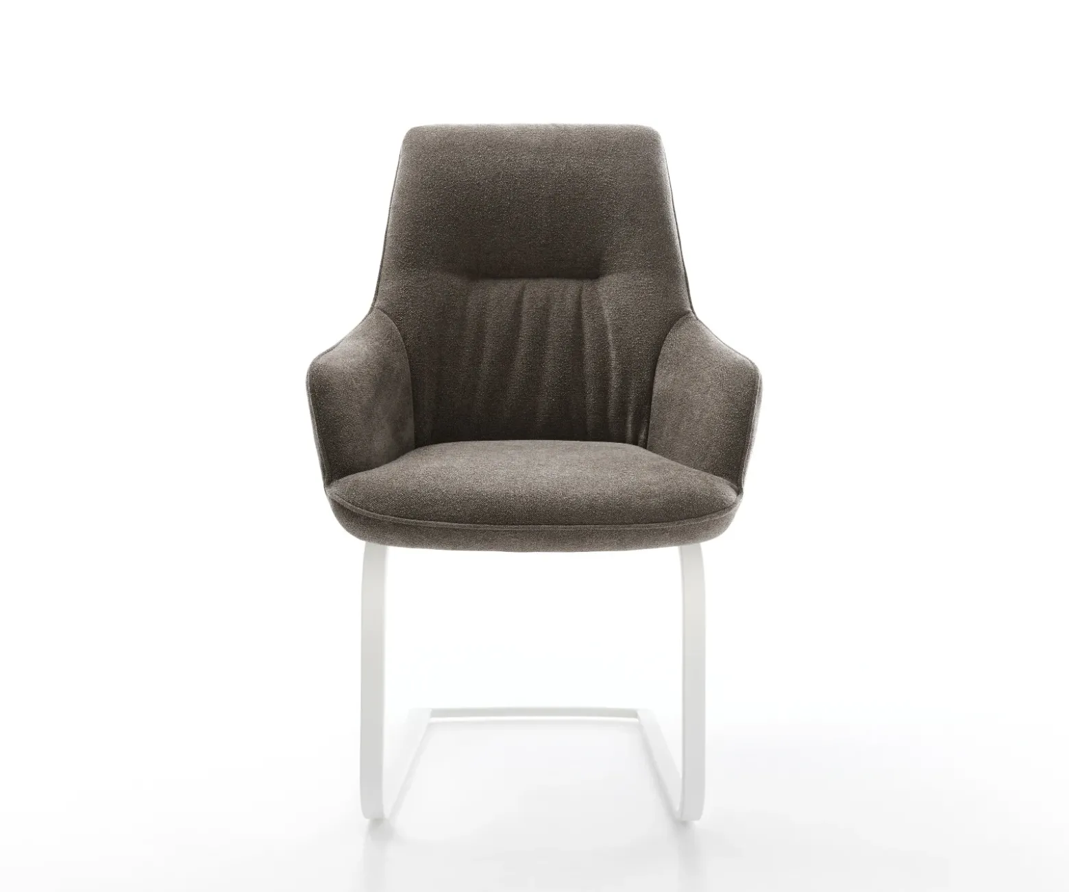 FreischwingerZelia-Flex mit Armlehnen Strukturstoff Soft Taupe Freischwinger flach Weiß Taschenfederkern Sofort versandfertig