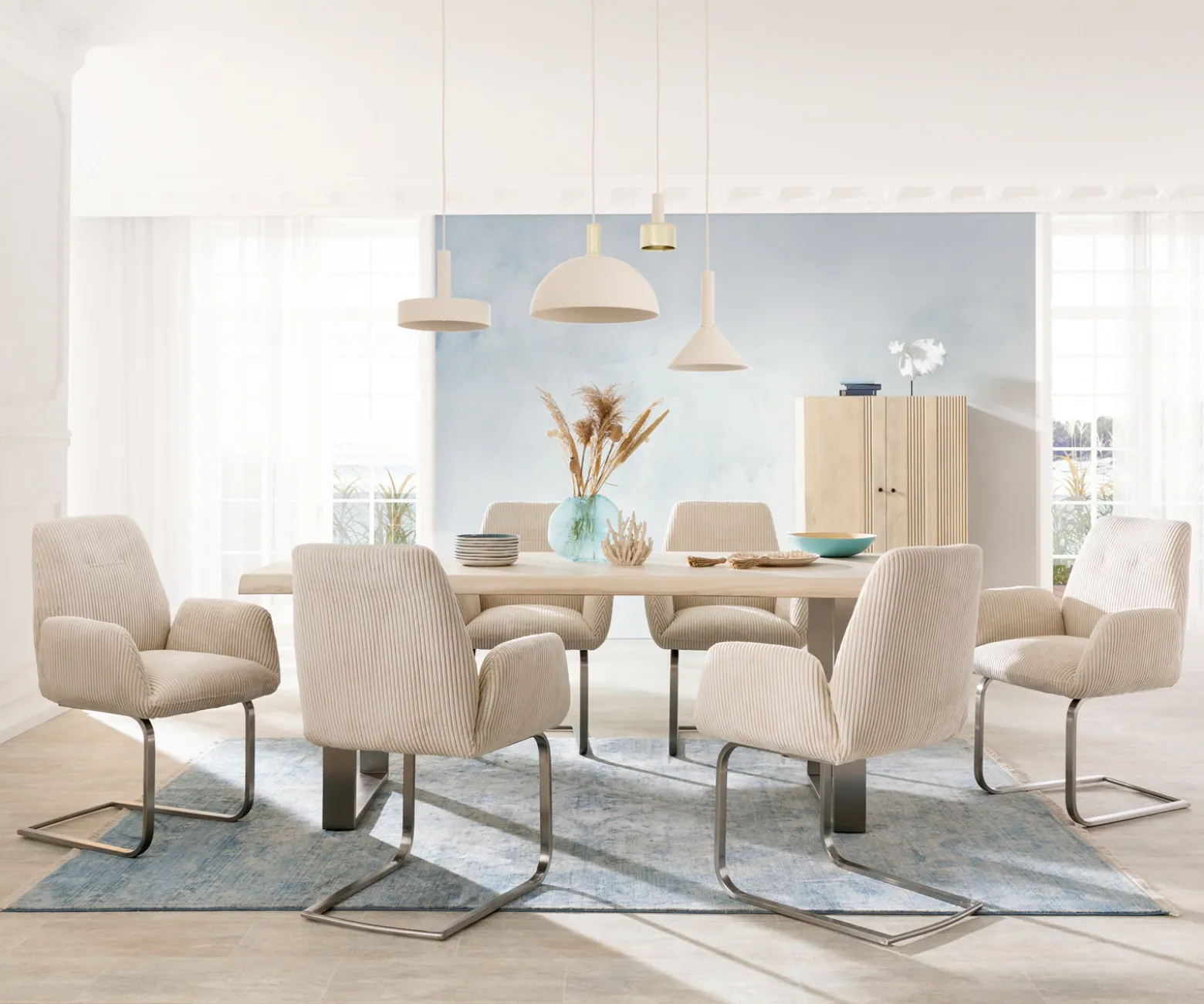 FreischwingerZoa-Flex Cord Beige Freischwinger flach Edelstahl Taschenfederkern Sofort versandfertig