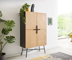 HighboardMikkusu 90x150 cm Bambus Natur Mango Schwarz 4 Türen Metall Schwarz Versandfertig ca. 06.11.26