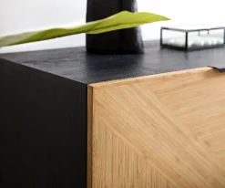 HighboardMikkusu 90x150 cm Bambus Natur Mango Schwarz 4 Türen Metall Schwarz Versandfertig ca. 06.11.26