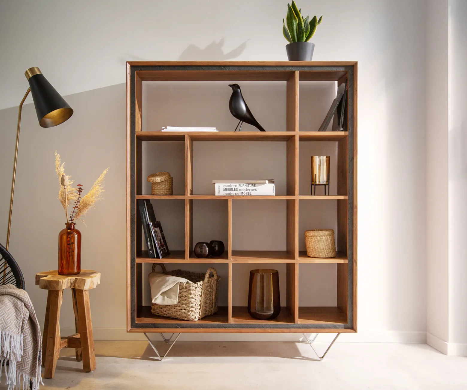 HighboardStonegrace 115x150 Akazie Natur 12 Fächer Steinfurnier V-Fuß Sofort versandfertig