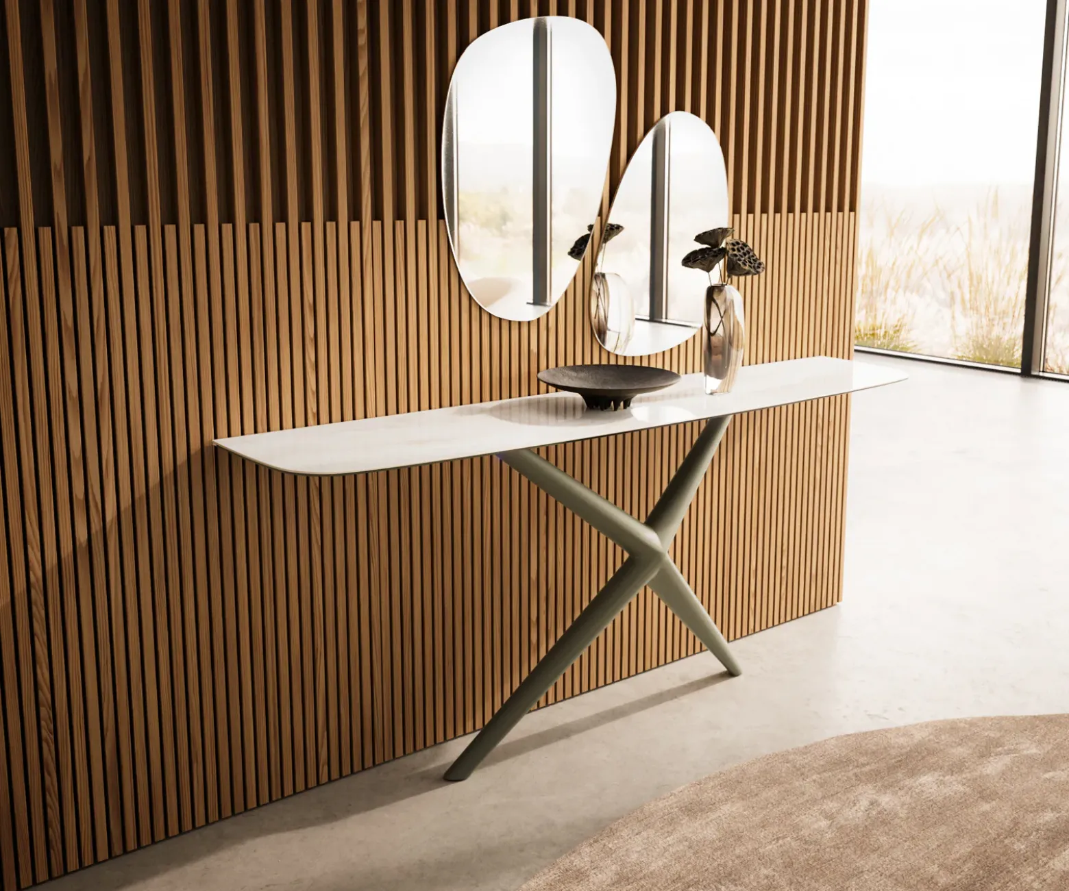 KonsolentischEdge Boot 180x40 cm Keramik Onyx Champagne Estelo Metall Effektfinish Titan Versandfertig ca. 25.09.26