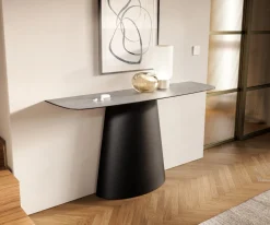 KonsolentischEdge Boot 140x40 cm Keramik Beton Grau Conos Metall Schwarz Sofort versandfertig