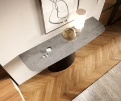 KonsolentischEdge Boot 140x40 cm Keramik Beton Grau Conos Metall Schwarz Sofort versandfertig