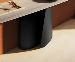 KonsolentischEdge Boot 180x40 cm Keramik Laminam® Travertino Bianco Creme-Weiß Livos Metall Schwarz Sofort versandfertig