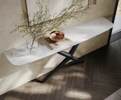 KonsolentischEdge Boot 180x40 cm Keramik Laminam® Statuarietto Weiß Estelo Metall Schwarz Versandfertig ca. 06.01.27