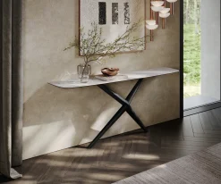 KonsolentischEdge Boot 180x40 cm Keramik Laminam® Statuarietto Weiß Estelo Metall Schwarz Versandfertig ca. 06.01.27