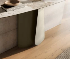 KonsolentischEdge Boot 140x40 cm Keramik Minas Melange Weiß-Beige Livos Metall Effektfinish Titan Sofort versandfertig