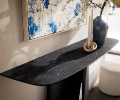 KonsolentischEdge Boot 140x40 cm Keramik Laminam® Nero Greco Anthrazit Livos Metall Schwarz Sofort versandfertig