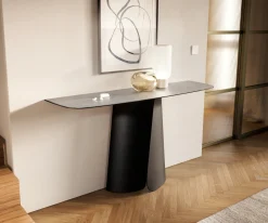 KonsolentischEdge Boot 140x40 cm Keramik Beton Grau Livos Metall Schwarz Sofort versandfertig