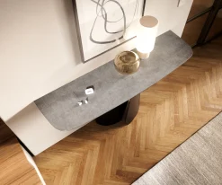 KonsolentischEdge Boot 140x40 cm Keramik Beton Grau Livos Metall Schwarz Sofort versandfertig