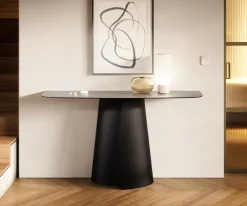 KonsolentischEdge Boot 140x40 cm Keramik Beton Grau Livos Metall Schwarz Sofort versandfertig