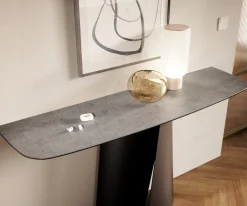 KonsolentischEdge Boot 140x40 cm Keramik Beton Grau Livos Metall Schwarz Sofort versandfertig