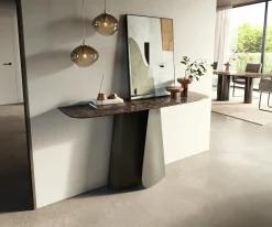 KonsolentischEdge Boot 140x40 cm Keramik Emperador Extra Lucidato Dunkelbraun Livos Metall Effektfinish Titan Sofort versandfertig