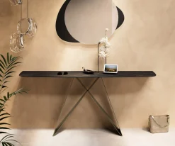 KonsolentischEdge Boot 180x40 cm Keramik Laminam® Noir Desir Braun Velio Metall Effektfinish Titan Sofort versandfertig
