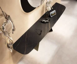 KonsolentischEdge Boot 180x40 cm Keramik Laminam® Noir Desir Braun Velio Metall Effektfinish Titan Sofort versandfertig
