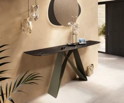 KonsolentischEdge Boot 180x40 cm Keramik Laminam® Noir Desir Braun Velio Metall Effektfinish Titan Sofort versandfertig