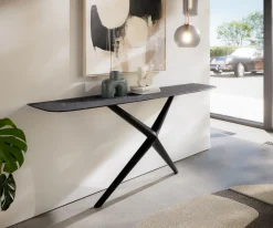 KonsolentischEdge Boot 180x40 cm Keramik Laminam® Nero Greco Anthrazit Estelo Metall Schwarz Sofort versandfertig