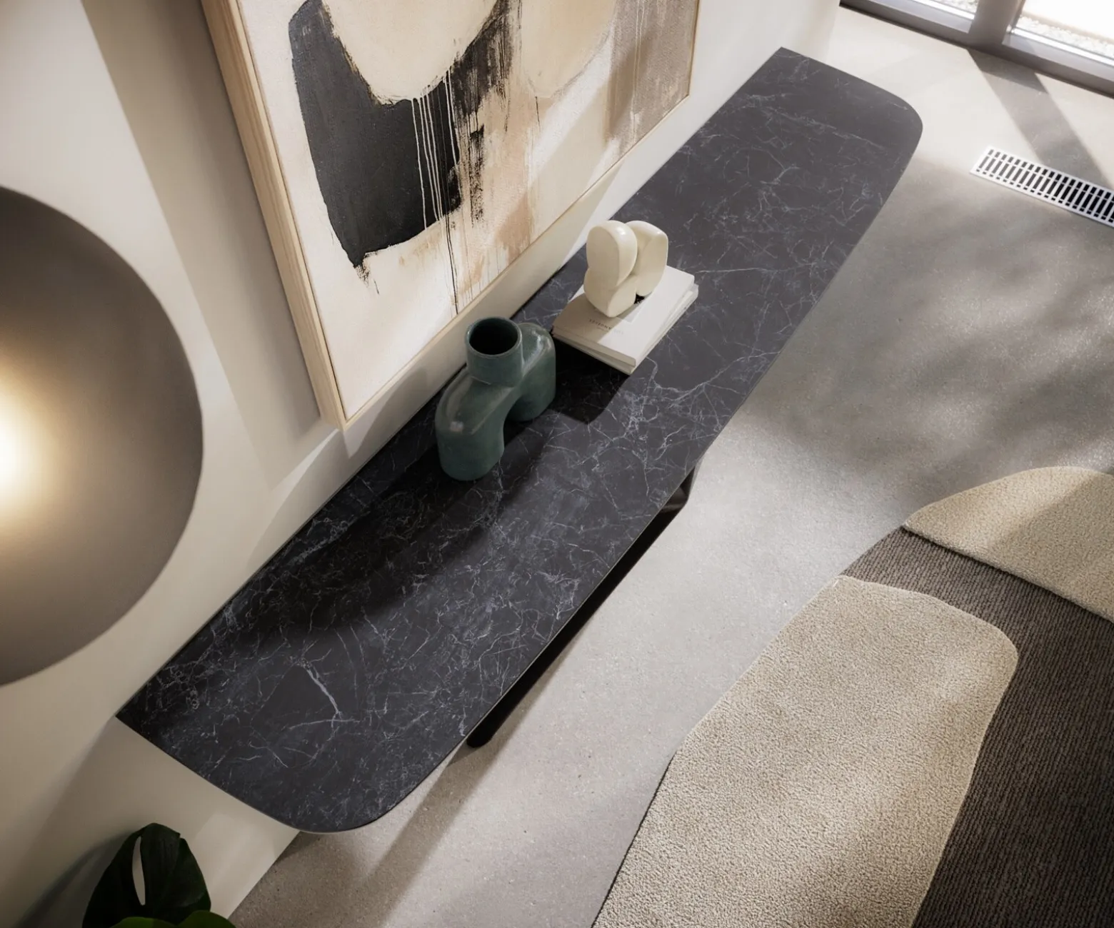 KonsolentischEdge Boot 180x40 cm Keramik Laminam® Nero Greco Anthrazit Estelo Metall Schwarz Sofort versandfertig