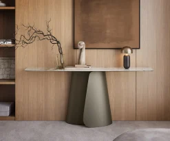KonsolentischEdge Boot 180x40 cm Keramik Minas Melange Weiß-Beige Livos Metall Effektfinish Titan Sofort versandfertig