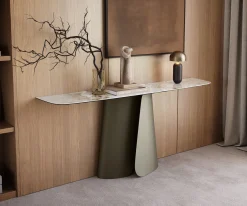 KonsolentischEdge Boot 180x40 cm Keramik Minas Melange Weiß-Beige Livos Metall Effektfinish Titan Sofort versandfertig