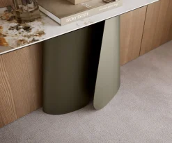 KonsolentischEdge Boot 180x40 cm Keramik Minas Melange Weiß-Beige Livos Metall Effektfinish Titan Sofort versandfertig