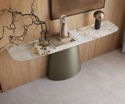 KonsolentischEdge Boot 180x40 cm Keramik Minas Melange Weiß-Beige Conos Metall Effektfinish Titan Sofort versandfertig