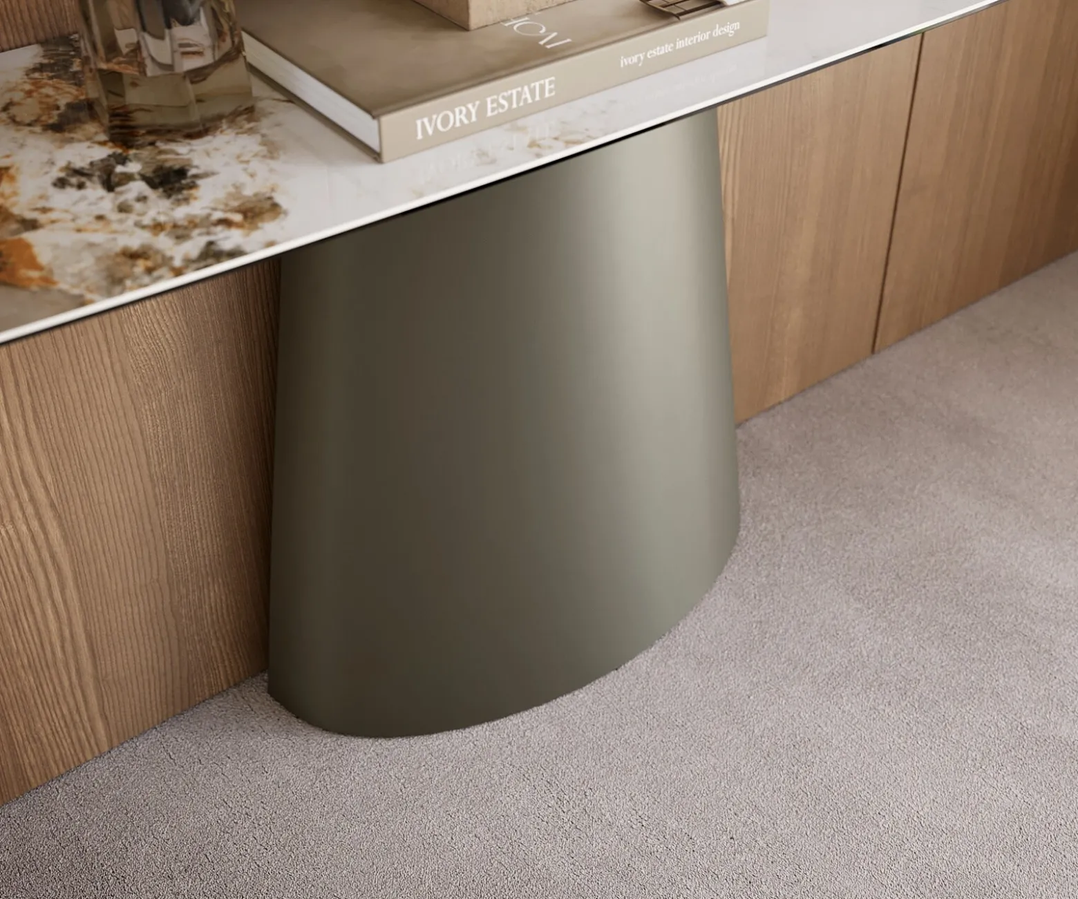 KonsolentischEdge Boot 180x40 cm Keramik Minas Melange Weiß-Beige Conos Metall Effektfinish Titan Sofort versandfertig