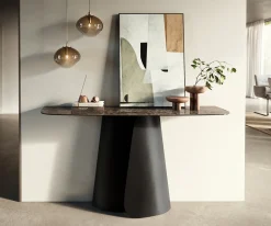 KonsolentischEdge Boot 140x40 cm Keramik Emperador Extra Lucidato Dunkelbraun Livos Metall Schwarz Sofort versandfertig