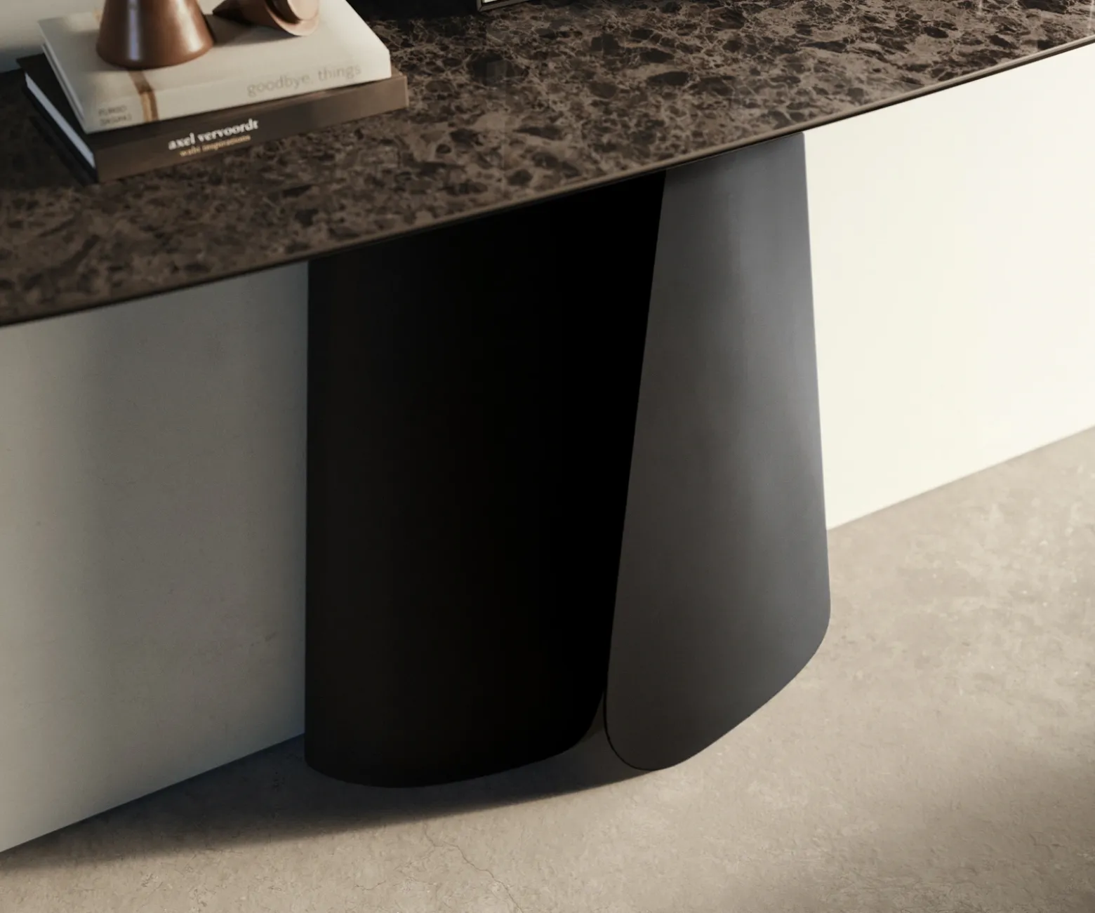 KonsolentischEdge Boot 140x40 cm Keramik Emperador Extra Lucidato Dunkelbraun Livos Metall Schwarz Sofort versandfertig