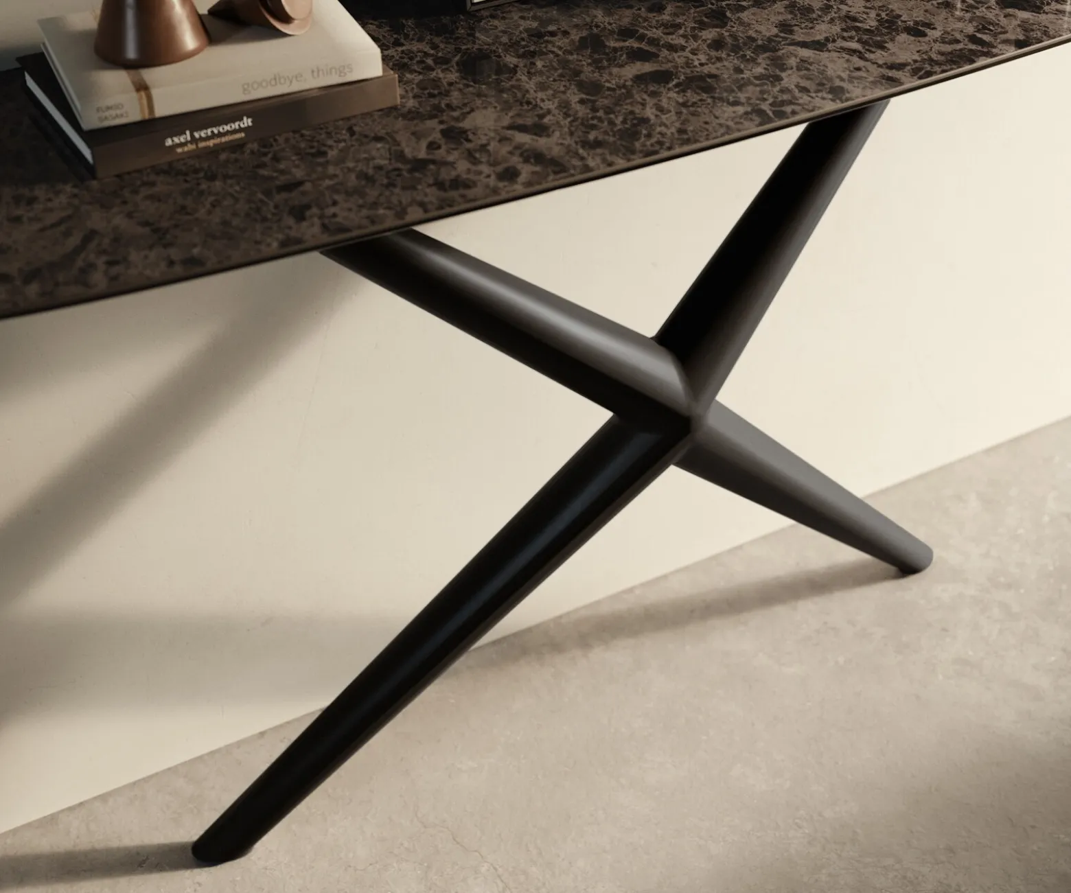 KonsolentischEdge Boot 140x40 cm Keramik Emperador Extra Lucidato Dunkelbraun Estelo Metall Schwarz Sofort versandfertig