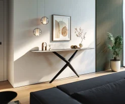 KonsolentischEdge Boot 180x40 cm Keramik Beton Grau Estelo Metall Schwarz Sofort versandfertig