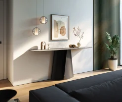 KonsolentischEdge Boot 180x40 cm Keramik Beton Grau Livos Metall Schwarz Sofort versandfertig