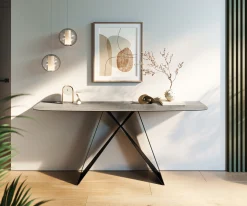 KonsolentischEdge Boot 180x40 cm Keramik Beton Grau Velio Metall Schwarz Sofort versandfertig