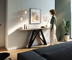 KonsolentischEdge Boot 180x40 cm Keramik Beton Grau Velio Metall Schwarz Sofort versandfertig