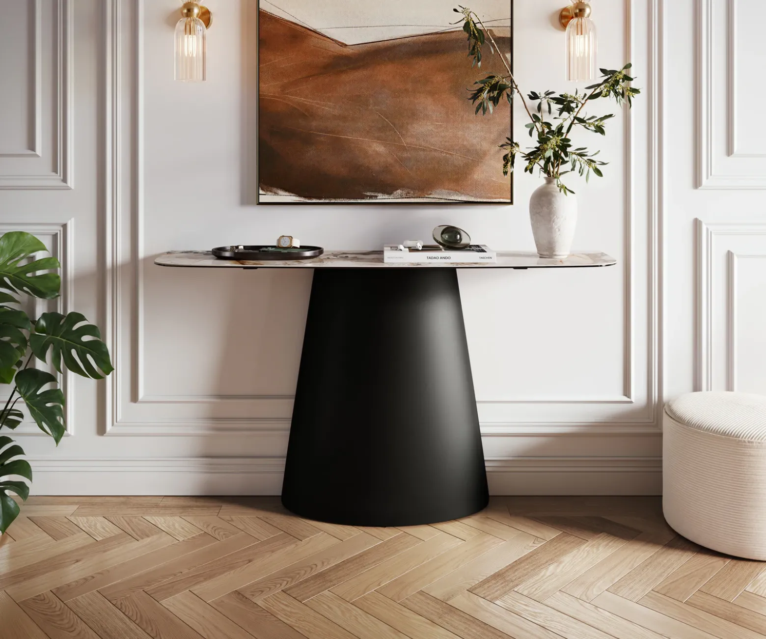 KonsolentischEdge Boot 140x40 cm Keramik Patagonia Poliert Conos Metall Schwarz Sofort versandfertig