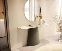 KonsolentischEdge Boot 140x40 cm Keramik Calacatta Luxe Weiß-Gold-Grau Conos Metall Effektfinish Titan Sofort versandfertig