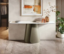 KonsolentischEdge Boot 180x40 cm Keramik Calacatta Luxe Weiß-Gold-Grau Livos Metall Effektfinish Titan Sofort versandfertig