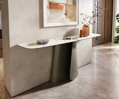KonsolentischEdge Boot 180x40 cm Keramik Calacatta Luxe Weiß-Gold-Grau Livos Metall Effektfinish Titan Sofort versandfertig
