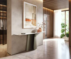 KonsolentischEdge Boot 180x40 cm Keramik Calacatta Luxe Weiß-Gold-Grau Livos Metall Effektfinish Titan Sofort versandfertig