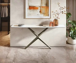 KonsolentischEdge Boot 180x40 cm Keramik Calacatta Luxe Weiß-Gold-Grau Estelo Metall Effektfinish Titan Sofort versandfertig