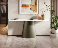KonsolentischEdge Boot 180x40 cm Keramik Calacatta Luxe Weiß-Gold-Grau Conos Metall Effektfinish Titan Sofort versandfertig