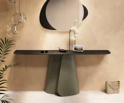 KonsolentischEdge Boot 180x40 cm Keramik Laminam® Noir Desir Braun Livos Metall Effektfinish Titan Sofort versandfertig