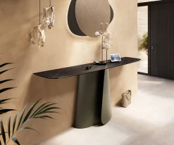 KonsolentischEdge Boot 180x40 cm Keramik Laminam® Noir Desir Braun Livos Metall Effektfinish Titan Sofort versandfertig