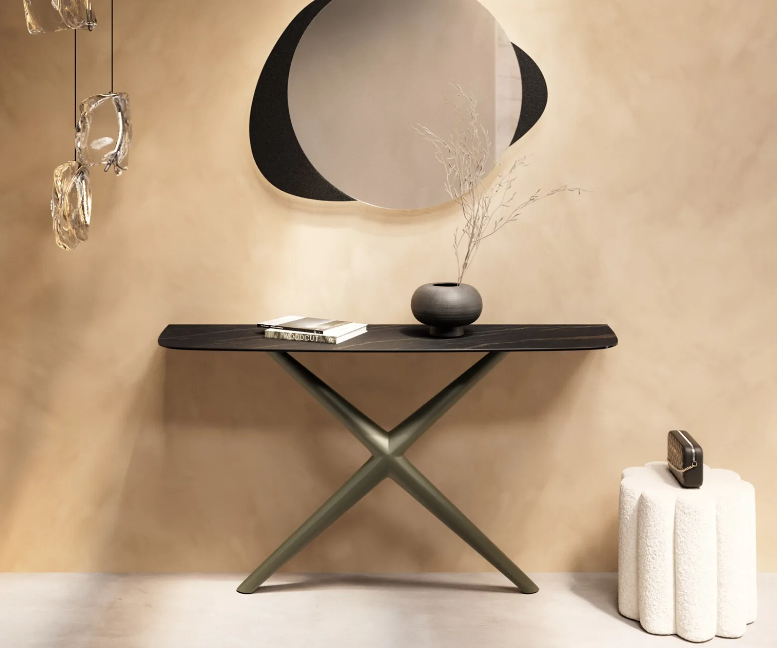 KonsolentischEdge Boot 140x40 cm Keramik Laminam® Noir Desir Braun Estelo Metall Effektfinish Titan Sofort versandfertig