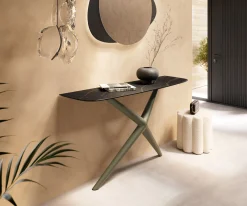 KonsolentischEdge Boot 140x40 cm Keramik Laminam® Noir Desir Braun Estelo Metall Effektfinish Titan Sofort versandfertig