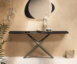 KonsolentischEdge Boot 180x40 cm Keramik Laminam® Noir Desir Braun Estelo Metall Effektfinish Titan Sofort versandfertig