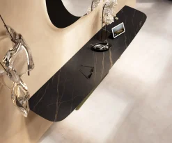 KonsolentischEdge Boot 180x40 cm Keramik Laminam® Noir Desir Braun Estelo Metall Effektfinish Titan Sofort versandfertig