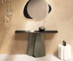 KonsolentischEdge Boot 140x40 cm Keramik Laminam® Noir Desir Braun Livos Metall Effektfinish Titan Sofort versandfertig
